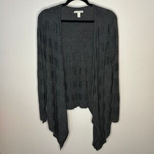 Dana Buchman Gray Draped Open Front Cardigan Sweater Sharkbite Hem Knit Women XL